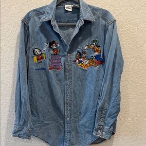 Disney Blue Denim Shirt with Embroidered Characters